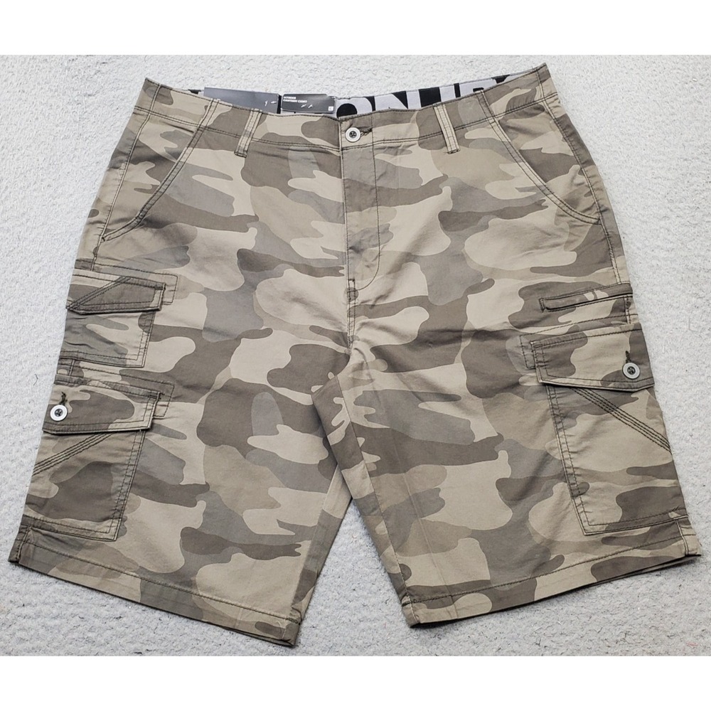 IRON CO Twill Cargo Shorts Mens 36 Multi Canteen Camo Stretch Hiking Outdoor